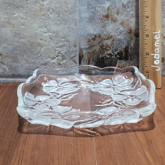 VTG Floral Etched Glass Dish Platter Flower Fancies - Picture 11 of 11